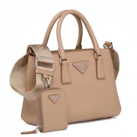 Prada Galleria Mini Bag with Pouch in Beige Saffiano Leather