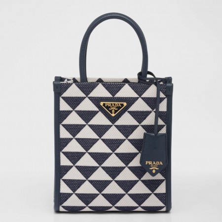 Prada Symbole Mini Bag In Blue/White Jacquard Fabric