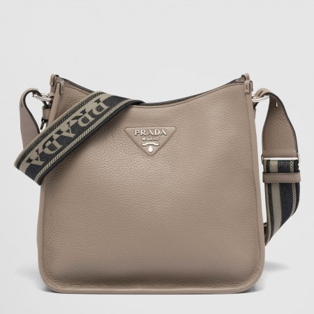 Prada Hobo Bag in Grey Grained Calfskin