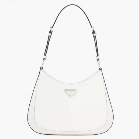 Prada Cleo Large Shoulder Bag In White Brushed Leather