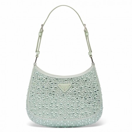 Prada Cleo Shoulder Bag in Aqua Satin with Crystals 