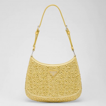 Prada Cleo Shoulder Bag in Yellow Satin with Crystals 