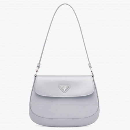 Prada Cleo Shoulder Bag with Flap in Blue Brushed Leather