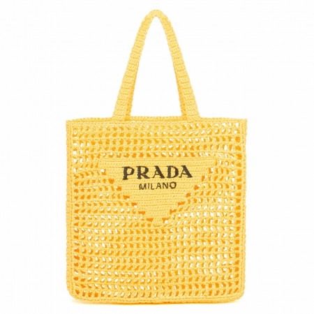 Prada Small Tote Bag In Yello Woven Raffia