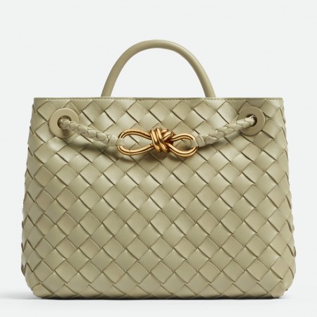 Bottega Veneta Andiamo Small Bag In Travertine Intrecciato Lambskin