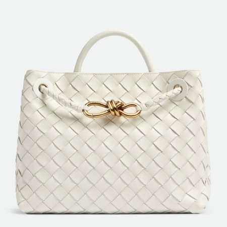 Bottega Veneta Andiamo Small Bag In White Intrecciato Lambskin