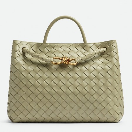 Bottega Veneta Andiamo Medium Bag In Travertine Intrecciato Lambskin
