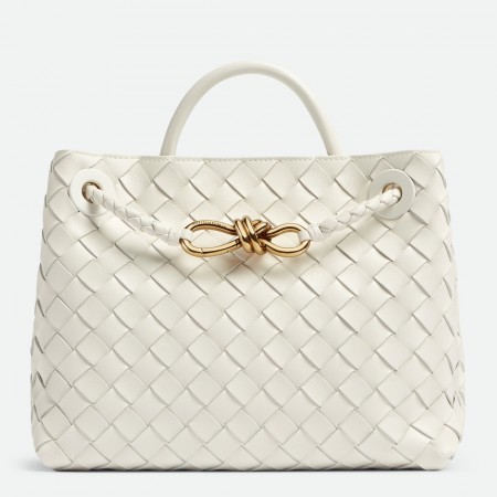 Bottega Veneta Andiamo Medium Bag In White Intrecciato Lambskin