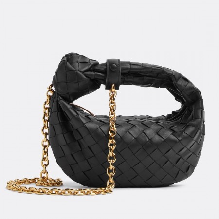 Bottega Veneta Mini Jodie Chain Bag in Black Intrecciato Lambskin