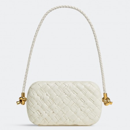 Bottega Veneta Knot On Strap In White Foulard Intreccio Leather