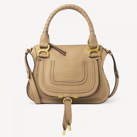 Chloe Marcie Small Double Carry Bag in Beige Grained Leather