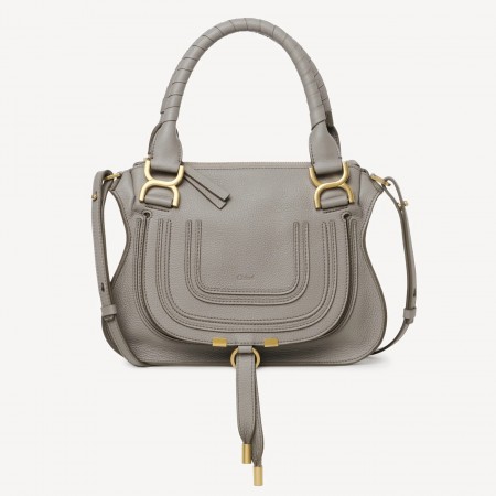 Chloe Marcie Small Double Carry Bag in Grey Grained Calfskin