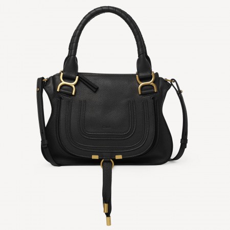 Chloe Marcie Small Double Carry Bag in Black Grained Calfskin