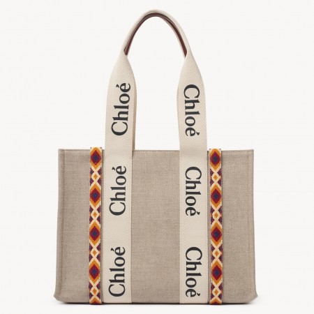 Chloe Medium Woody Tote Bag with Hand-embroidered