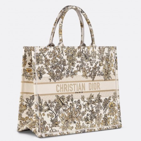 Dior Large Book Tote Bag in Gold-Tone Millefiori Unicorn Embroidery 