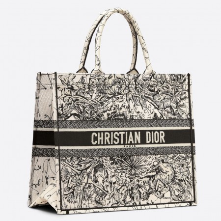 Dior Large Book Tote Bag In White Dior Zodiac Embroidery