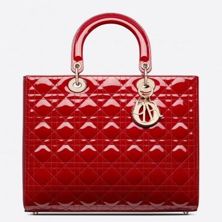 Dior Lady Dior Large Bag in Red Patent Cannage Calfskin