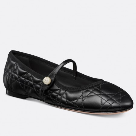 Dior Ballerina Strap Flats in Black Quilted Cannage Calfskin