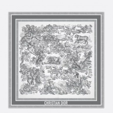 Dior Toile de Jouy Sauvage 90 Square Scarf in Grey Silk Twill
