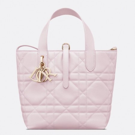 Dior Toujours Vertical Small Tote Bag in Pink Macrocannage Calfskin
