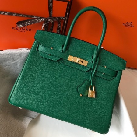 Hermes Birkin 30cm Bag in Malachite Clemence Leather with GHW