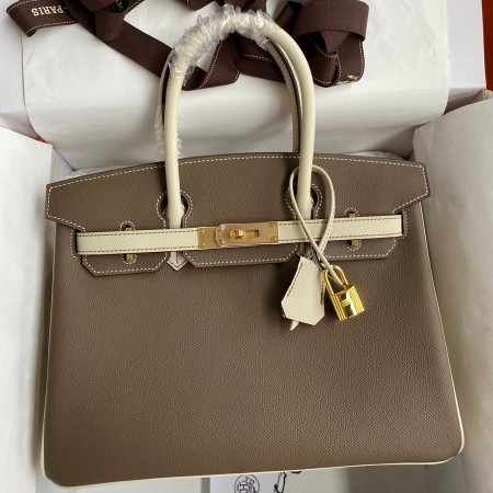 Hermes HSS Birkin 30 Bicolor Bag in Taupe and Craie Epsom Calfskin 