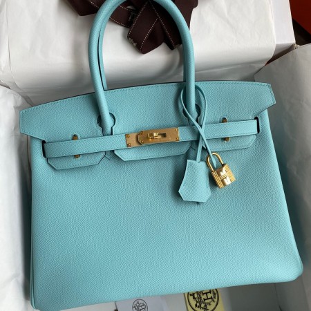 Hermes Birkin 30 Retourne Handmade Bag In Blue Atoll Epsom Calfskin 