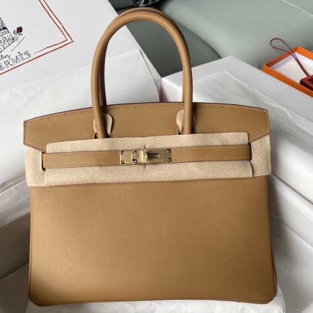 Hermes Birkin 30 Retourne Handmade Bag In Biscuit Swift Leather 