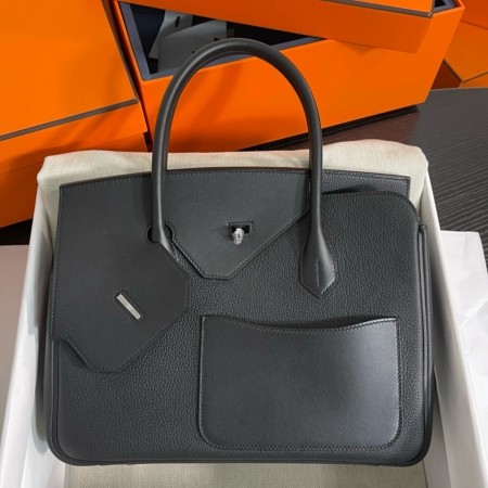 Hermes Birkin 30 en Desordre Bag in Black Swift and Clemence Leather 
