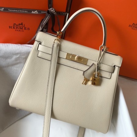 Hermes Kelly 25cm Retourne Bag in Craie Clemence Leather with GHW