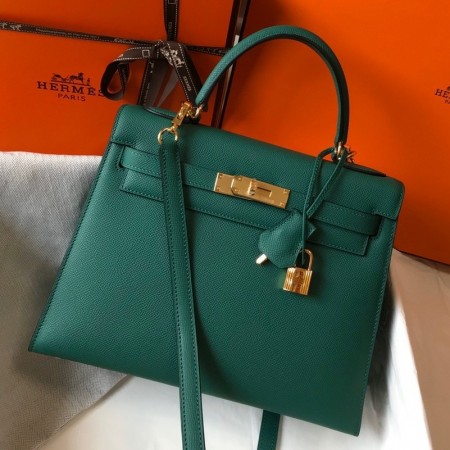 Hermes Kelly 28cm Sellier Bag in Malachite Epsom Leather with GHW