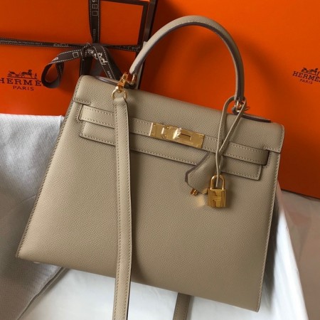 Hermes Kelly 28cm Sellier Bag in Tourterelle Epsom Leather with GHW