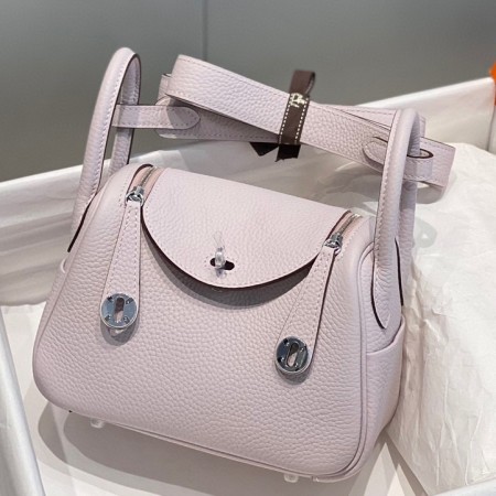 Hermes Lindy Mini Bag in Mauve Pale Clemence Leather with PHW