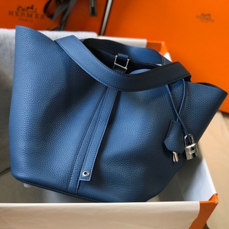 Hermes Picotin Lock 12 Bag in Blue Agate Clemence Leather with PHW