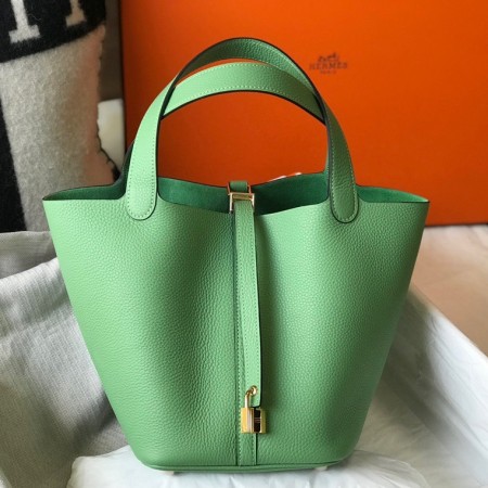 Hermes Picotin Lock 22 Bag in Vert Criquet Clemence Leather with GHW