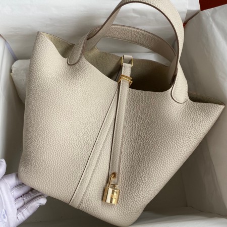 Hermes Picotin Lock 22 Handmade Bag in Craie Clemence Leather