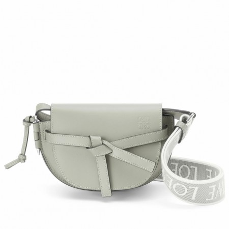 Loewe Gate Dual Mini Bag in Ash Grey Calfskin with Jacquard Shoulder Strap