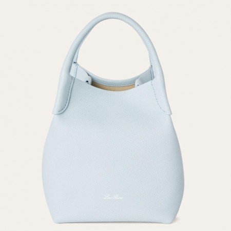 Loro Piana Bale Small Bag in Light Blue Grained Leather