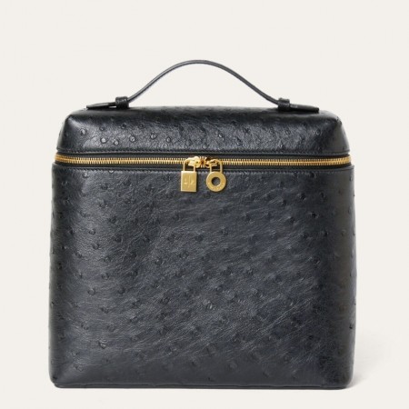 Loro Piana Extra Pocket Backpack in Black Ostrich Embossed Calfskin