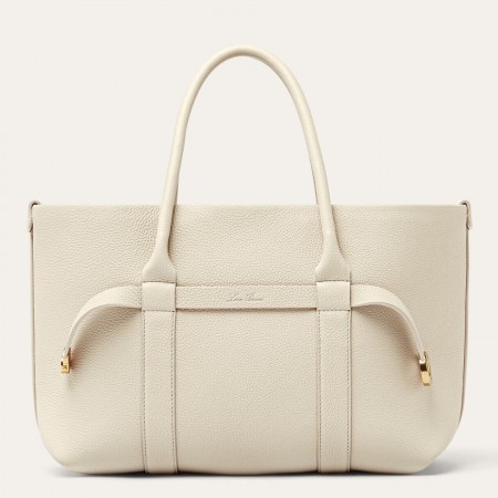 Loro Piana Ghiera Small Shopper in Light Travertine Grained Leather