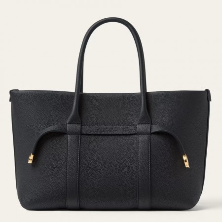 Loro Piana Ghiera Small Shopper in Navy Blue Grained Leather