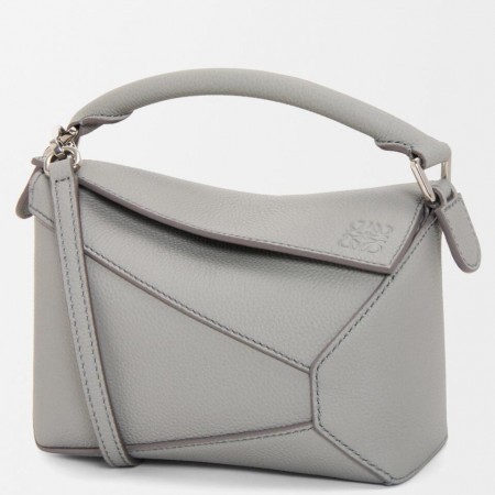 Loewe Puzzle Mini Bag in Pearl Grey Soft Grained Calfskin