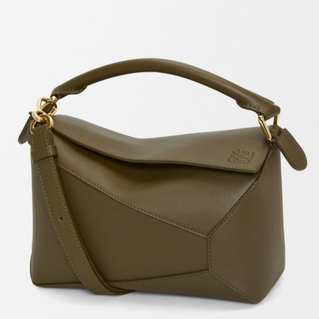 Loewe Puzzle Edge Small Bag in Khaki Green Classic Calfskin 