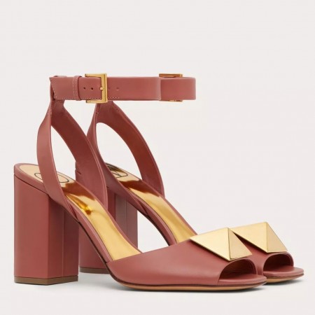 Valentino One Stud Sandals 90mm In Brown Calfskin