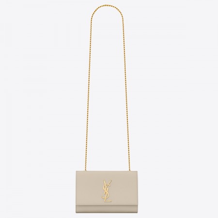 Saint Laurent Kate Chain Small Bag In White Grained Leather