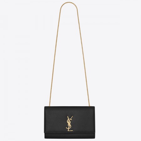 Saint Laurent Kate Chain Medium Bag In Black Grained Leather