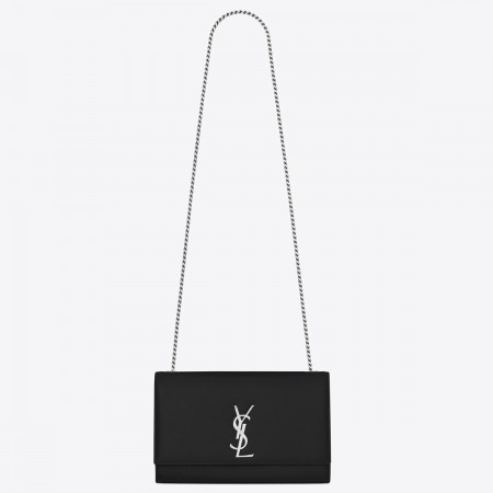 Saint Laurent Kate Chain Medium Bag In Noir Grained Leather