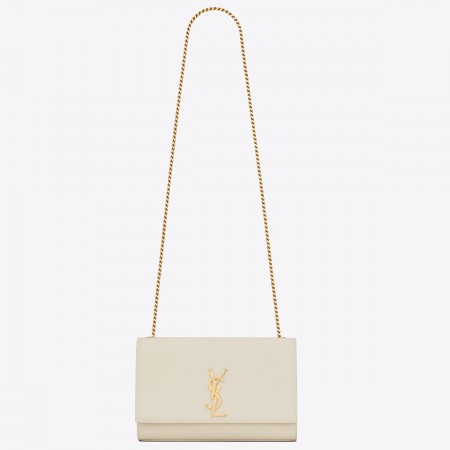 Saint Laurent Kate Chain Medium Bag In White Grained Leather