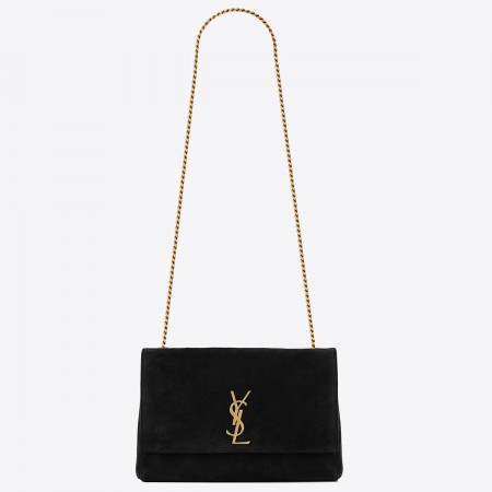 Saint Laurent Kate Reversible Medium Bag In Black Suede and Leather