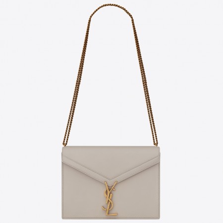 Saint Laurent Cassandra Medium Chain Bag In White Calfskin